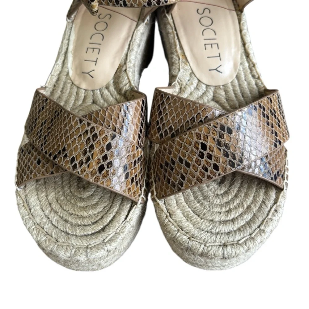 Sole Society Brown/Black Snakeskin Strappy Wedge Sandals 7